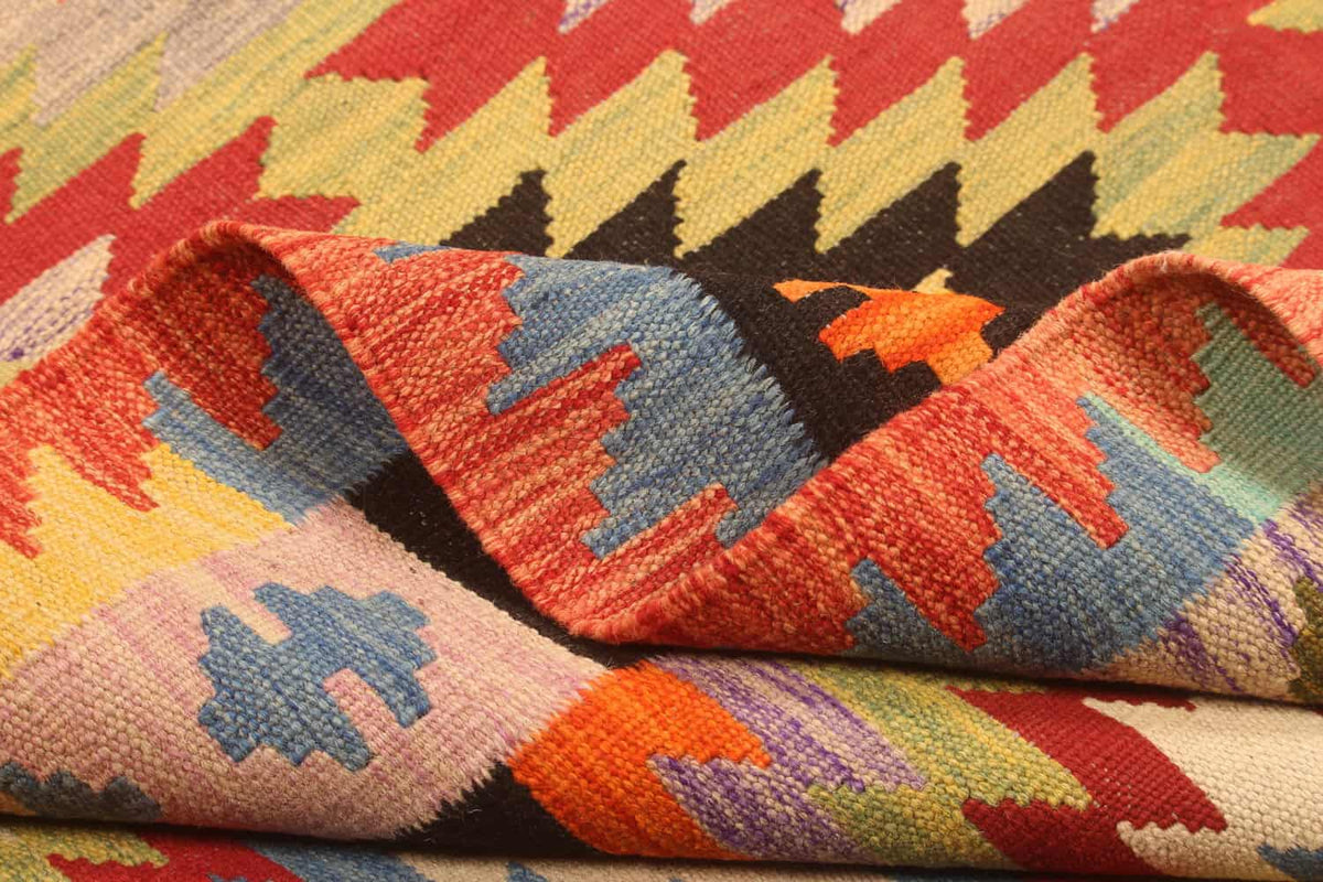 Roter Kelim Teppich mit gezackten Rauten, 300 × 195 cm, KT-27454 – Ansicht 8