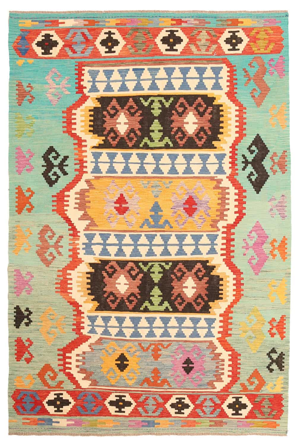 Turquoise Medallion Kilim Rug, 300 × 198 cm — full view