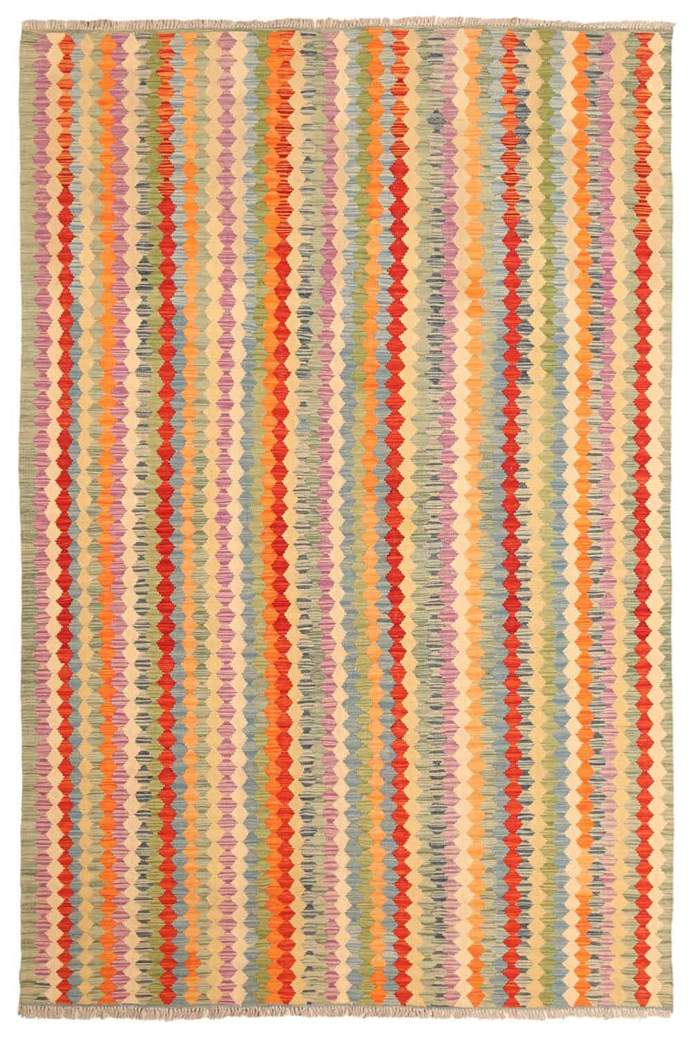 Red and Yellow Striped Kilim Rug, 300 × 199 cm — full view