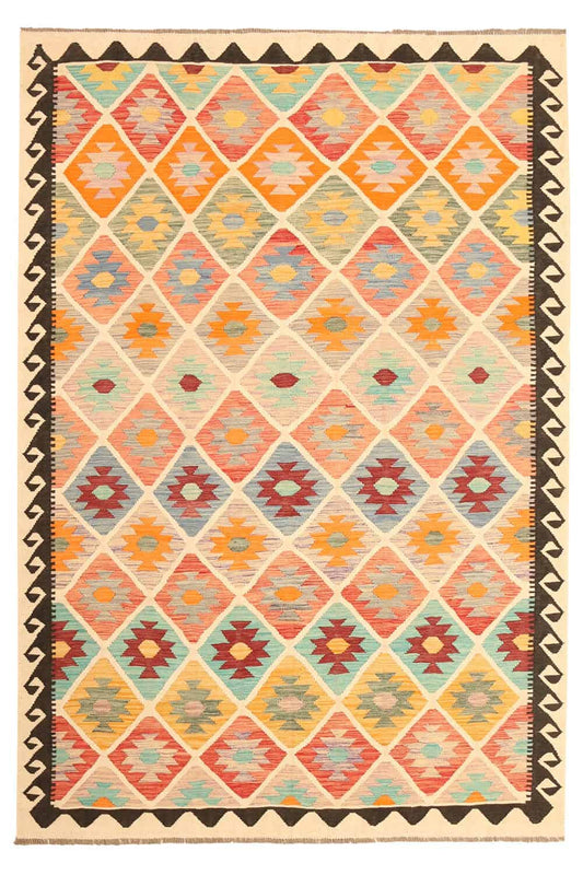 Kelim Teppich mit großem Rautengitter, 300 × 200 cm, KT-27478 – Ansicht 1