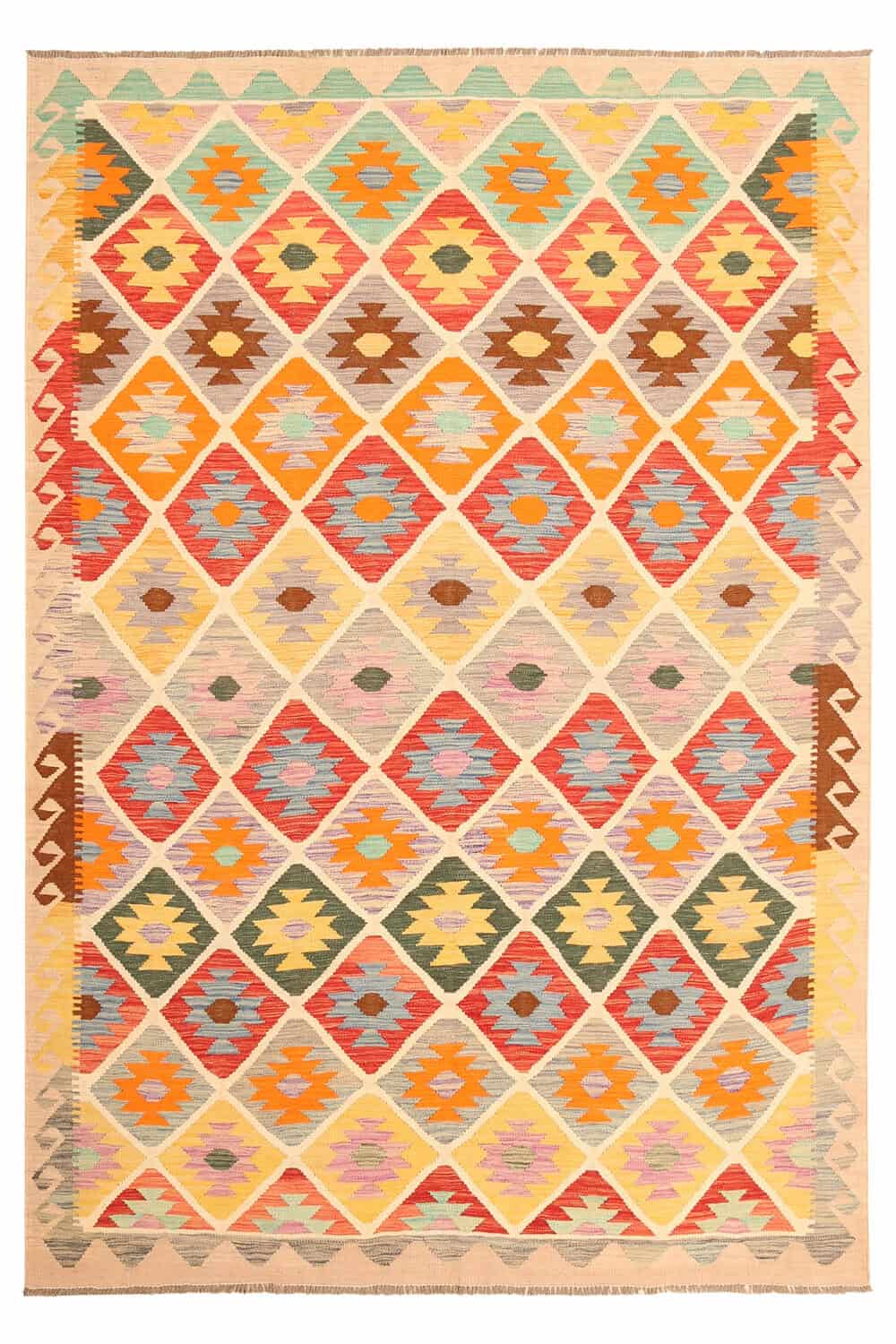 Light Ground Colorful Diamond Kilim Rug, 302 × 202 cm — view 1