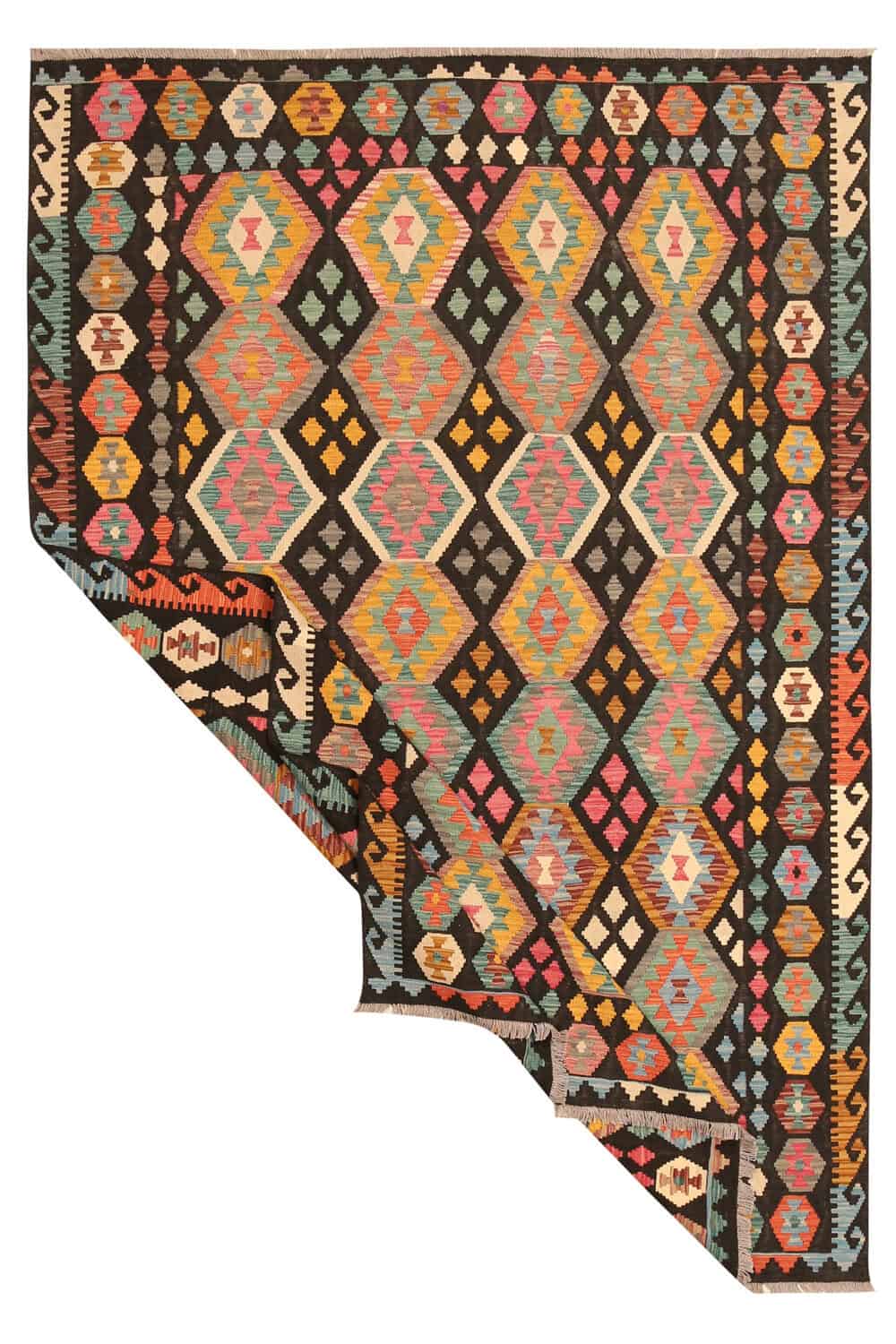 Black Ground Colorful Diamond Kilim Rug, 303 × 204 cm — view 2