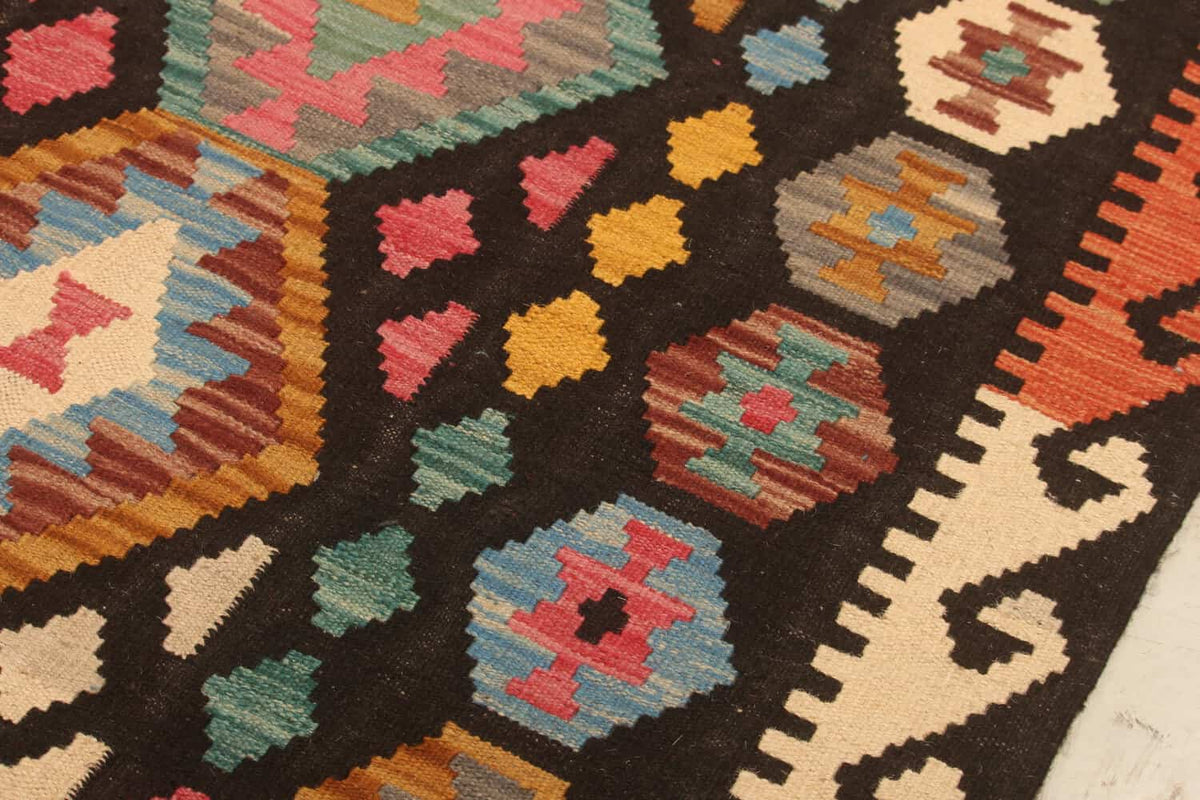 Black Ground Colorful Diamond Kilim Rug, 303 × 204 cm — view 4