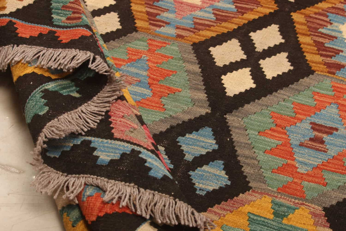 Black Ground Colorful Diamond Kilim Rug, 303 × 204 cm — view 5
