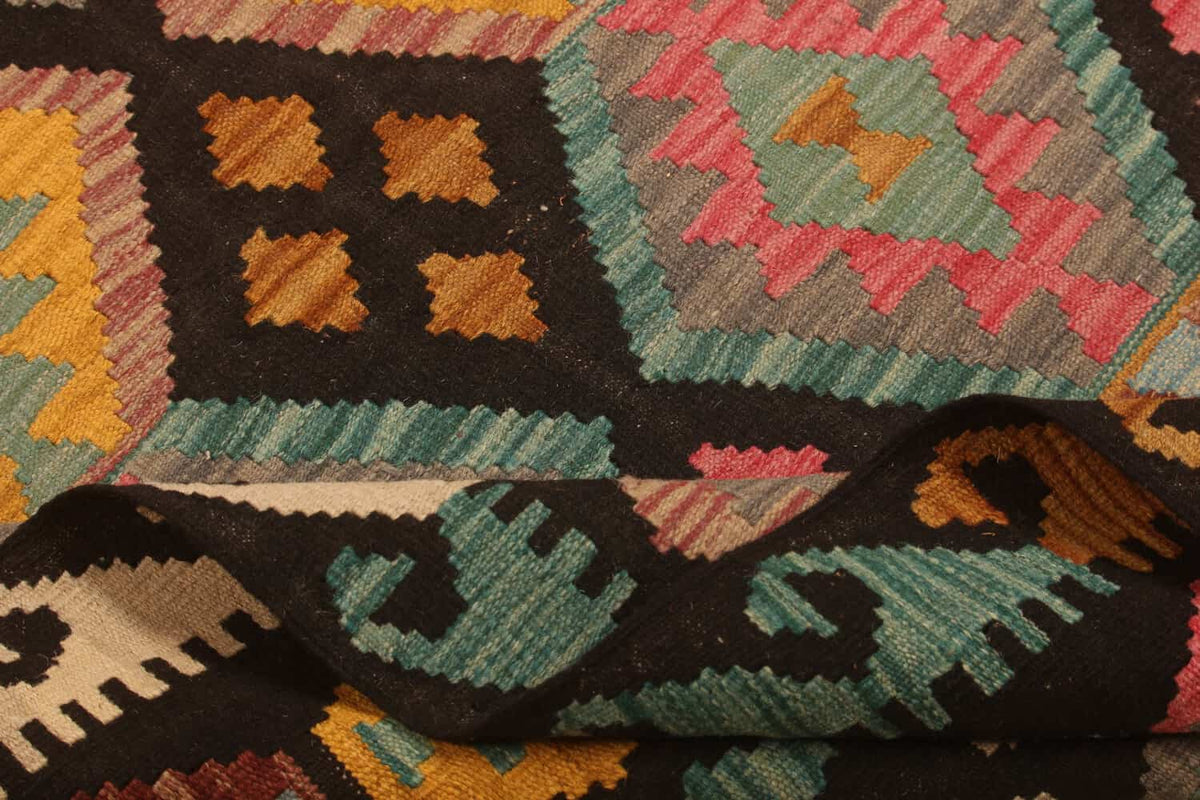 Black Ground Colorful Diamond Kilim Rug, 303 × 204 cm — view 6