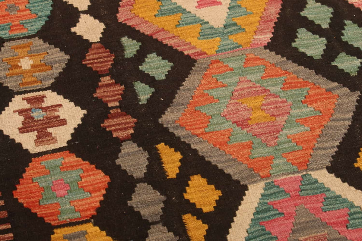 Black Ground Colorful Diamond Kilim Rug, 303 × 204 cm — view 7