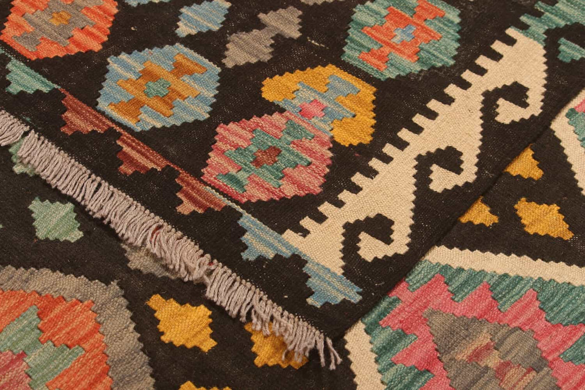 Black Ground Colorful Diamond Kilim Rug, 303 × 204 cm — view 8