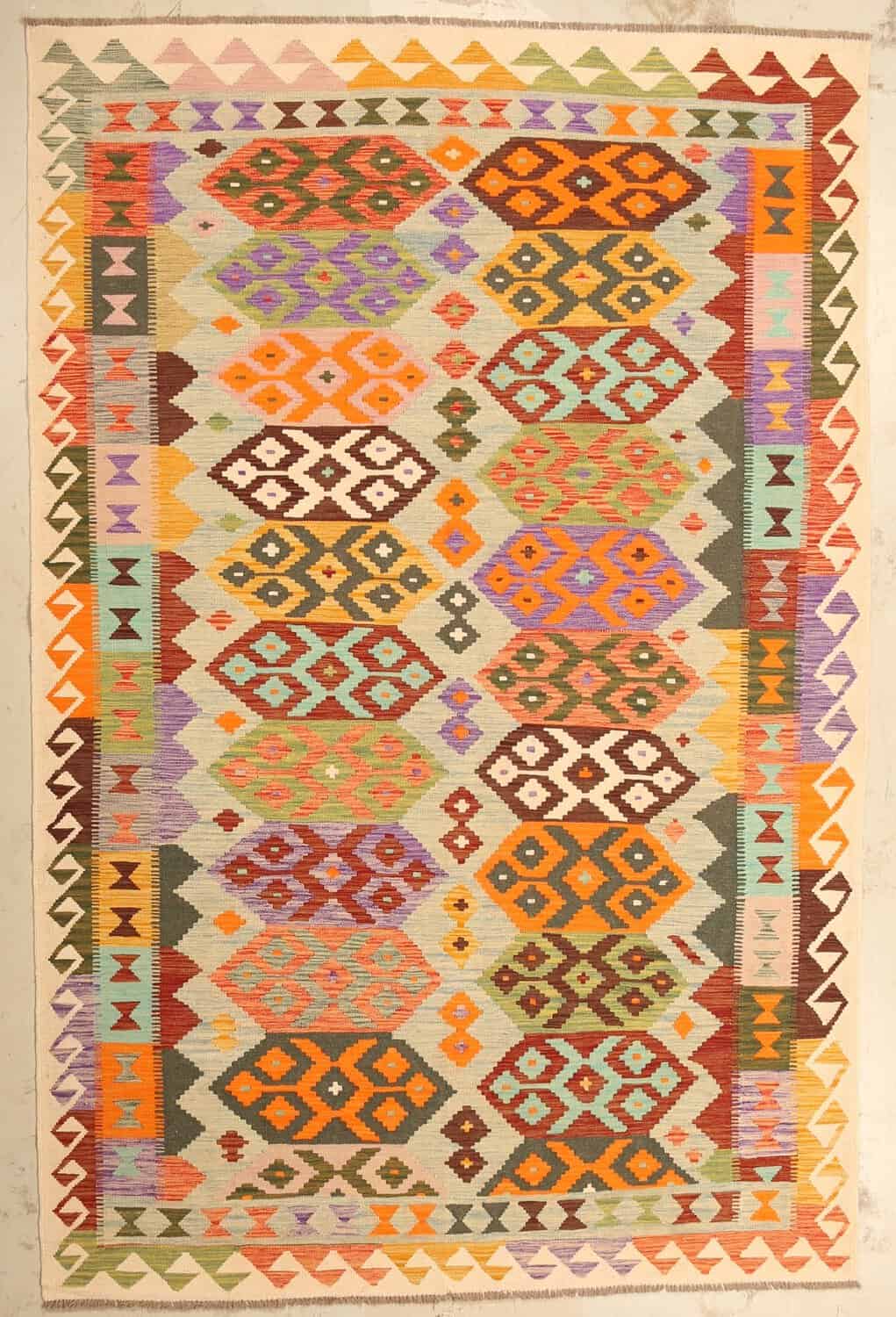 Colorful Geometric Medallion Kilim Rug, 305 × 198 cm — view 1