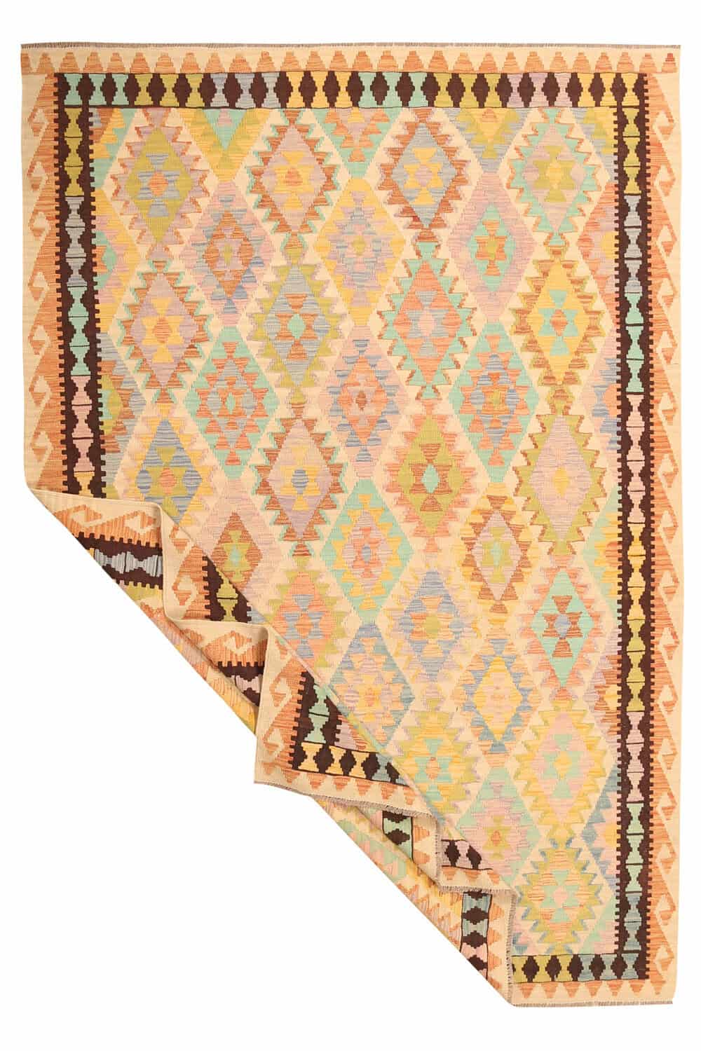 Pastel Kilim Rug with Dark Side Borders, 305 × 207 cm — view 2