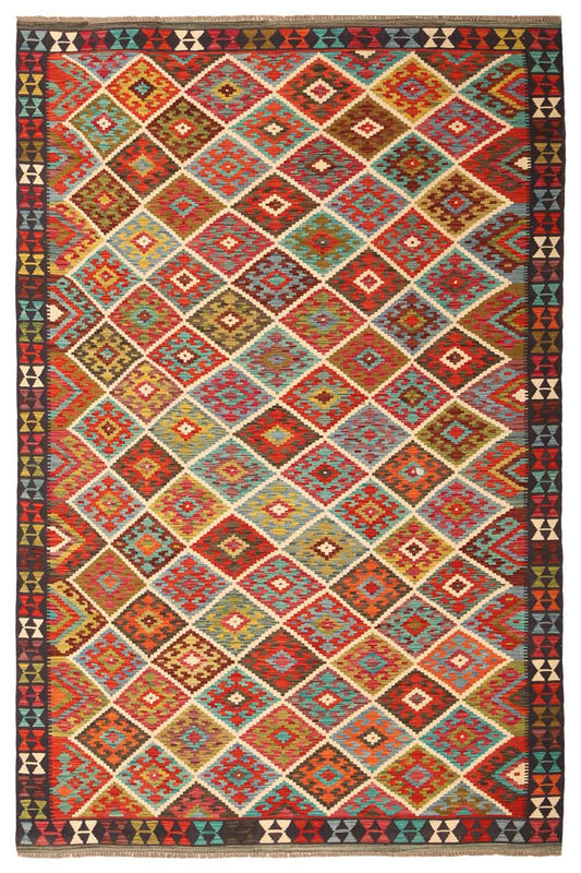 Kelim Teppich mit buntem Rautengitter, 310 × 200 cm, KT-25566 – Ansicht 1