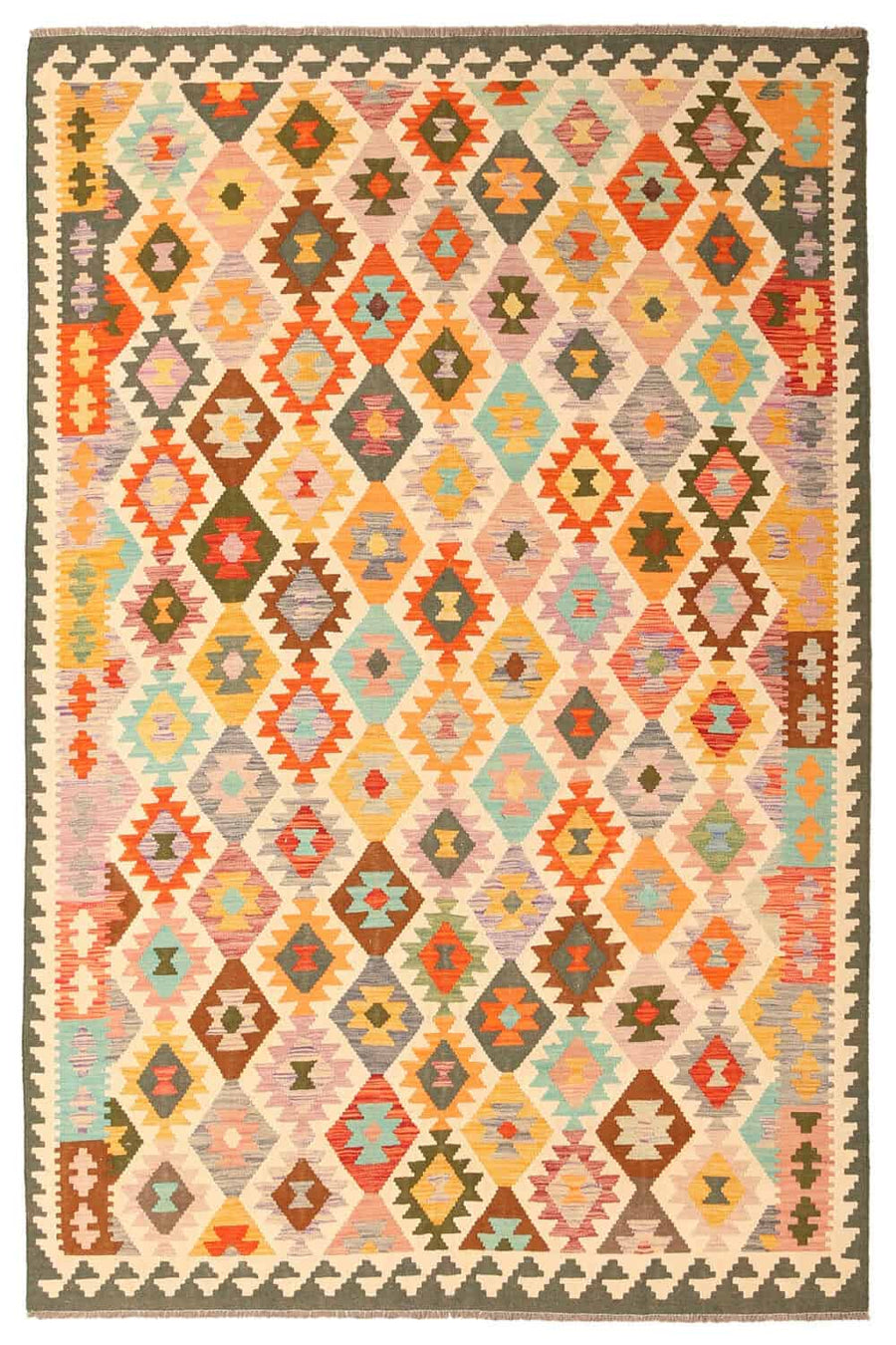 Light Kilim Rug with Jagged Diamonds, 310 × 203 cm — view 1