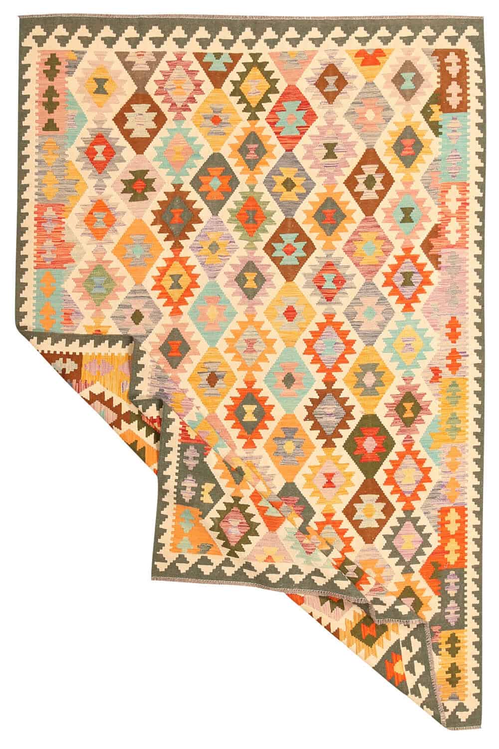 Light Kilim Rug with Jagged Diamonds, 310 × 203 cm — view 2