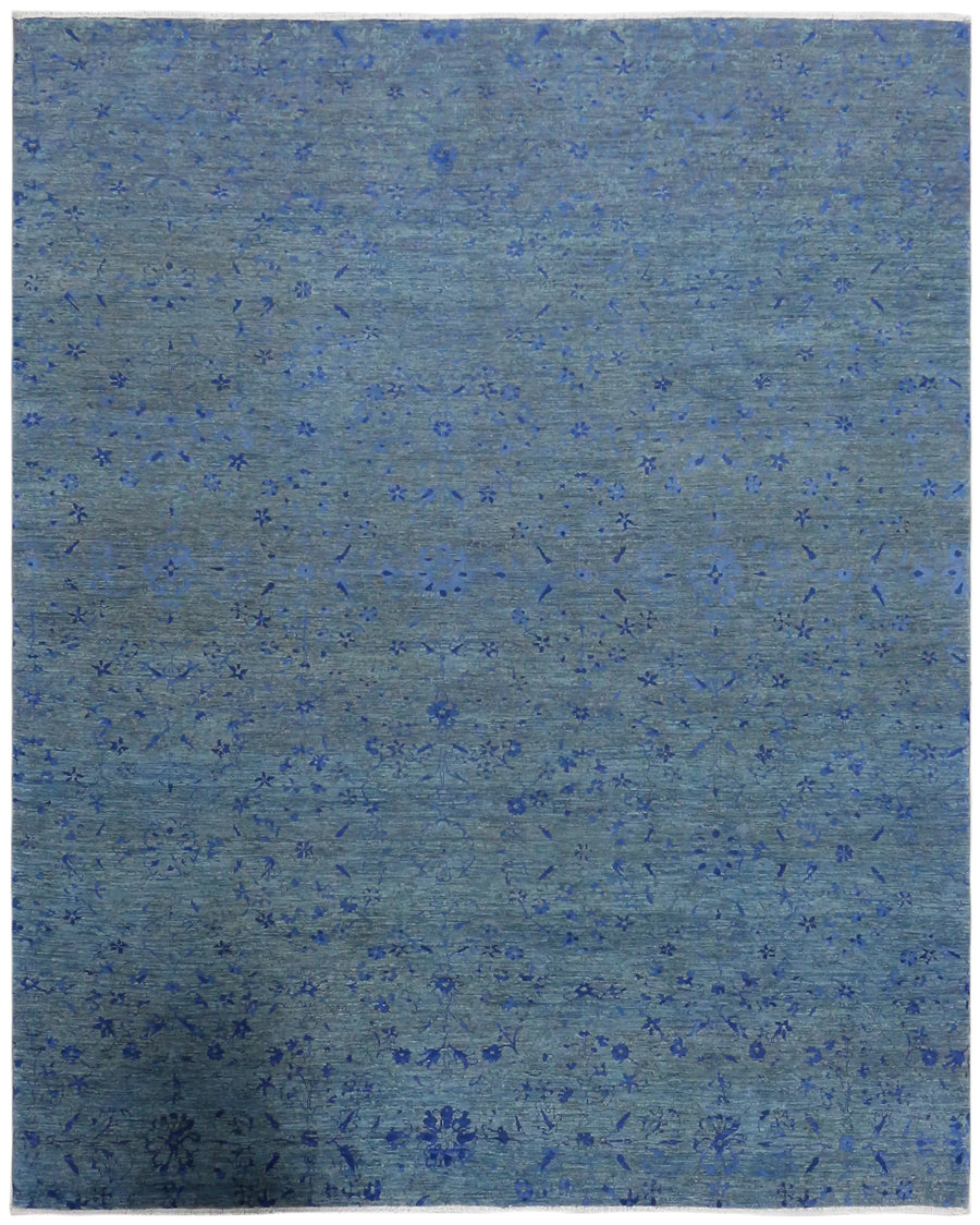 Blue Afghan Rug with Delicate Ornamentation, 301 × 241 cm, overall view.