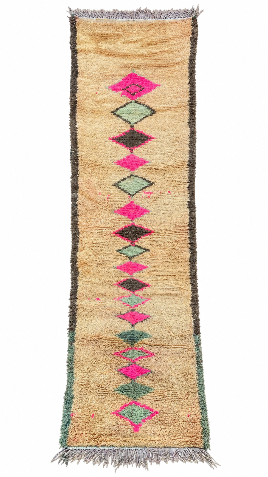 Beige Vintage Moroccan Runner with Colorful Diamonds, 410 × 90 cm.