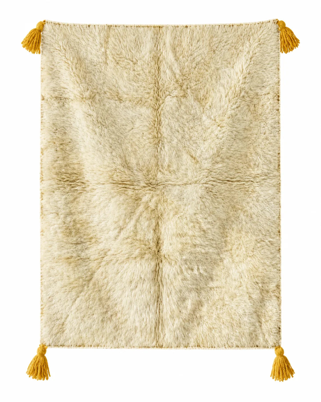 Front view of Moroccan wool rug, natural cream ground with a simple geometric design