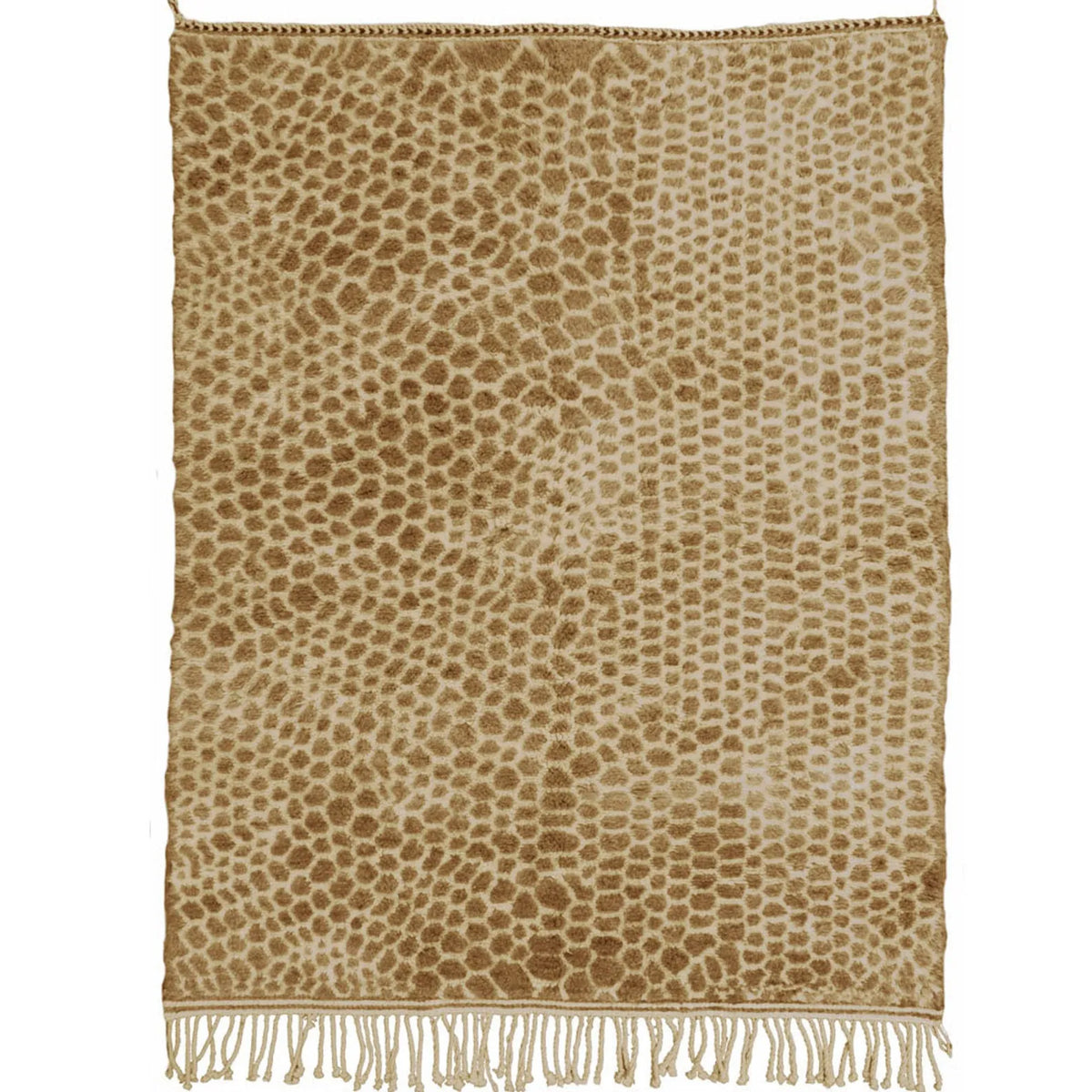 Front view of Mrirt wool rug, beige-brown ground with a fine dark grid
