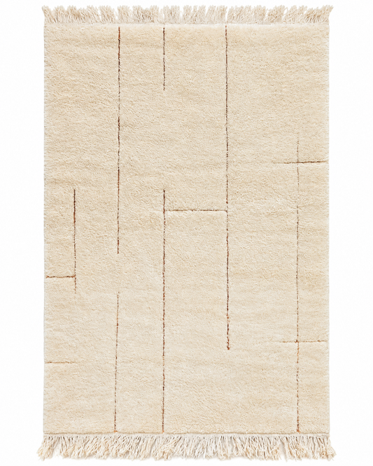 Mrirt Teppich Creme mit feinen Linien – 320 × 215 cm – gerade freigestellte Gesamtansicht