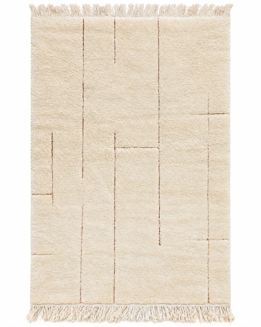 Cream Mrirt Wool Rug with Fine Lines, 320 × 215 cm.