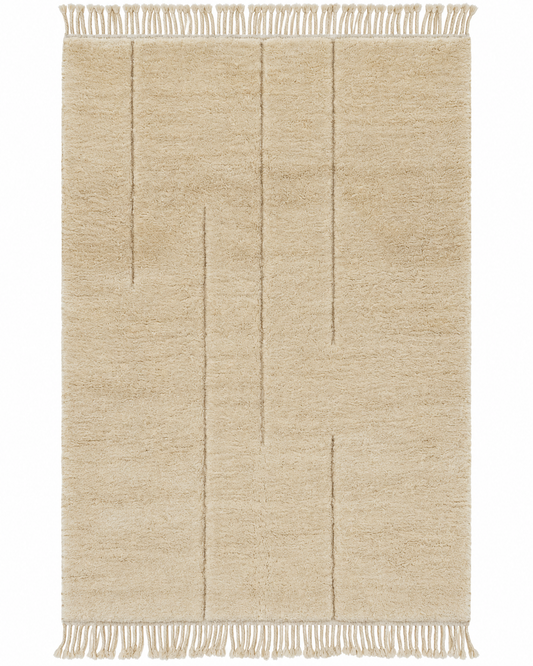 Mrirt Teppich Creme mit Linienrelief – 300 × 200 cm – gerade freigestellte Gesamtansicht