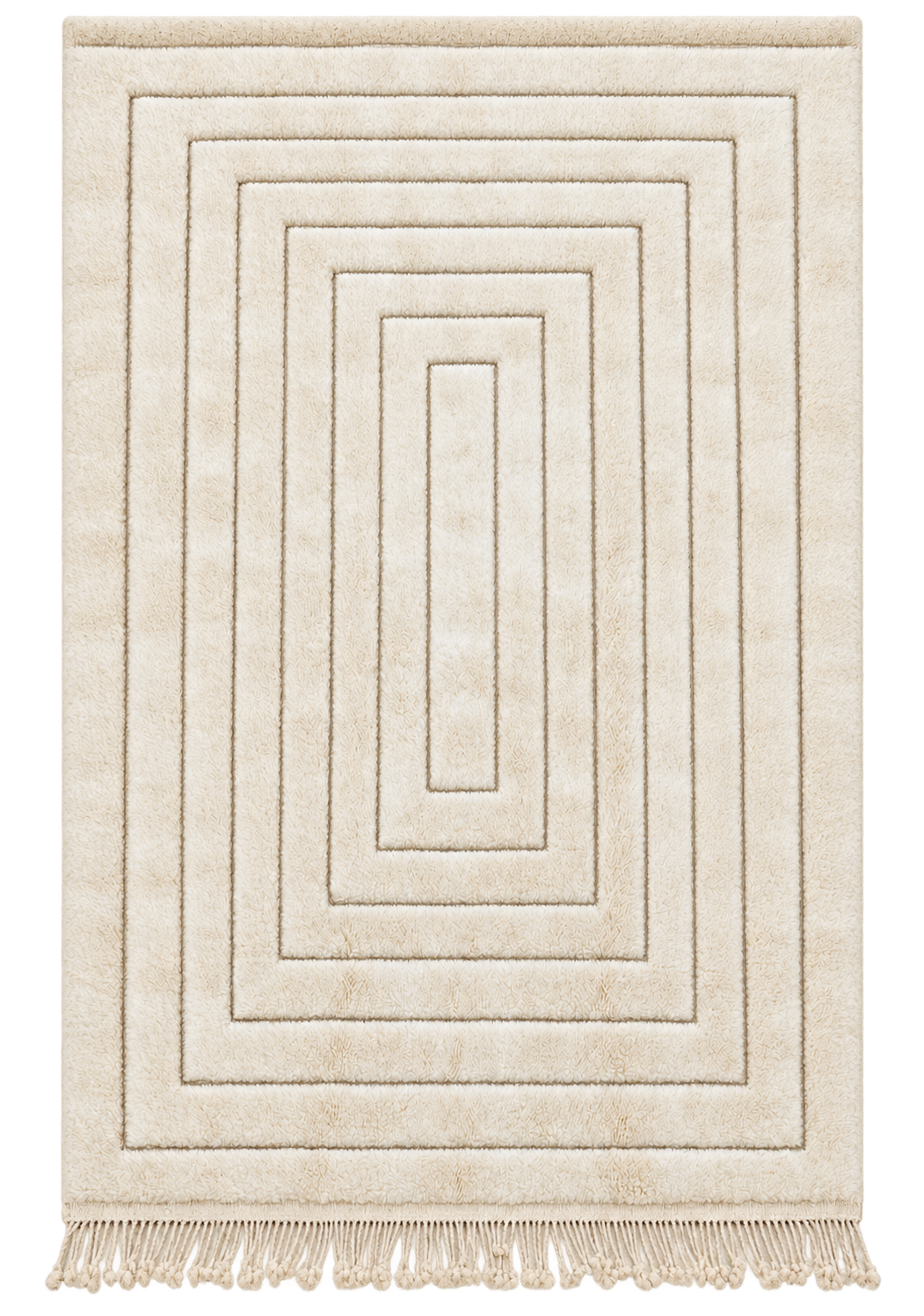 Mrirt Teppich Naturweiß mit rechteckigem Relief – 313 × 220 cm, freigestellte Gesamtansicht