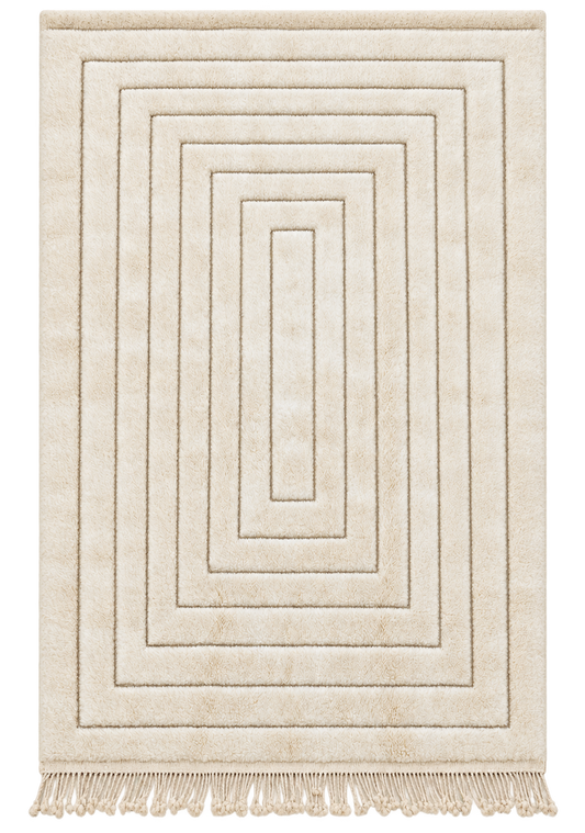 Mrirt Teppich Naturweiß mit rechteckigem Relief – 313 × 220 cm, freigestellte Gesamtansicht