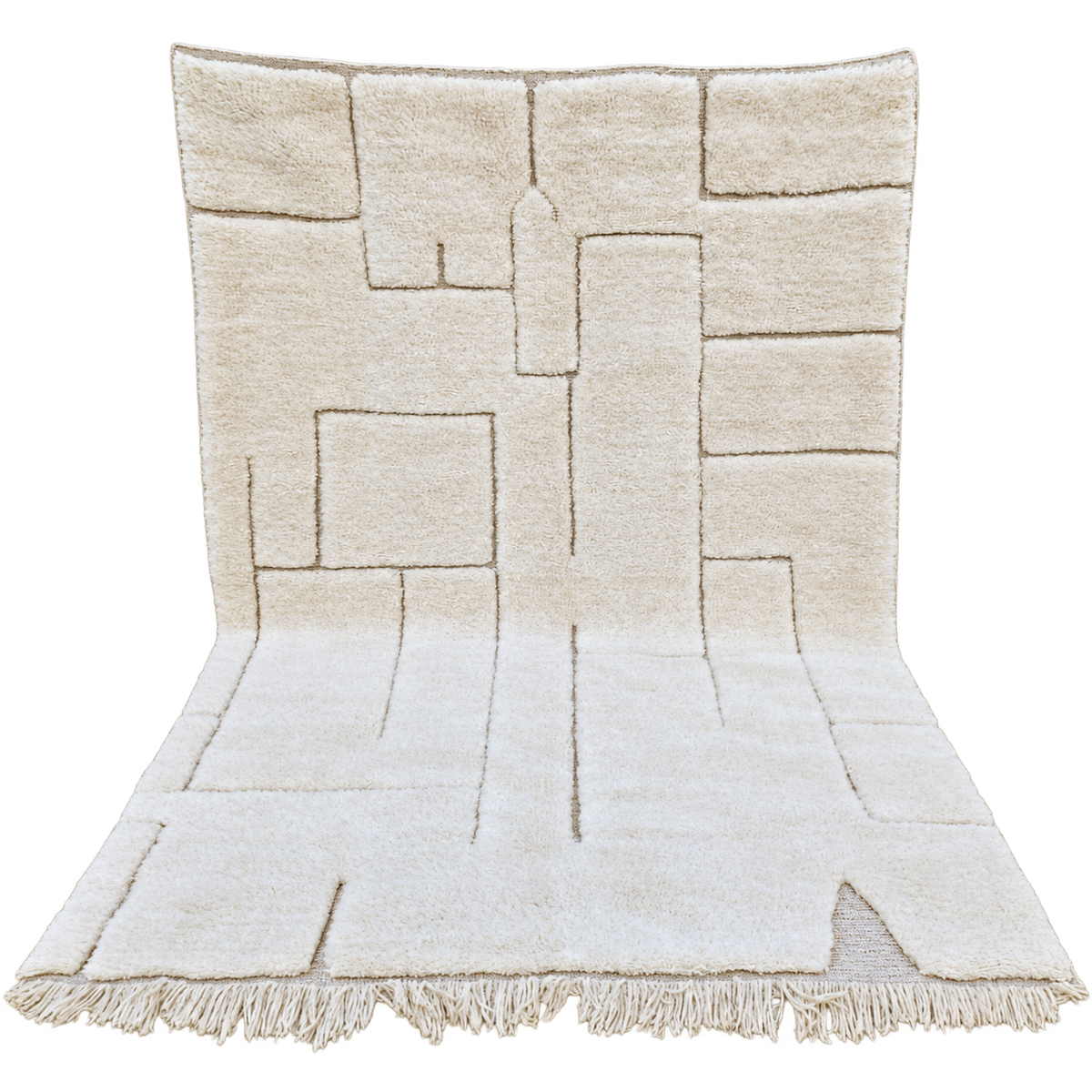 Beni Ourain Teppich Creme-Taupe mit Linienrelief 311 × 207 cm – freigestellte Detailansicht 1
