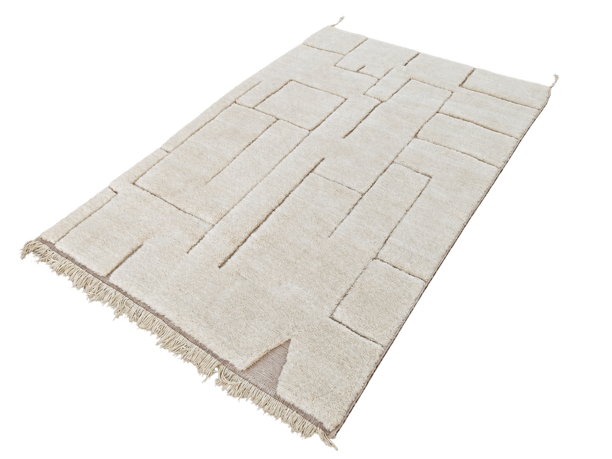Beni Ourain Teppich Creme-Taupe mit Linienrelief 311 × 207 cm – freigestellte Detailansicht 2