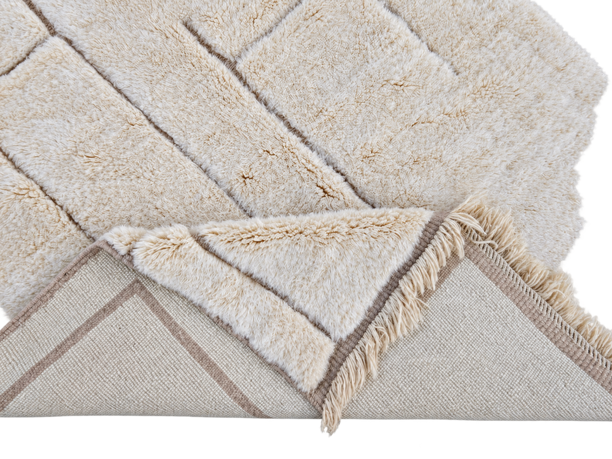 Beni Ourain Teppich Creme-Taupe mit Linienrelief 311 × 207 cm – freigestellte Detailansicht 3