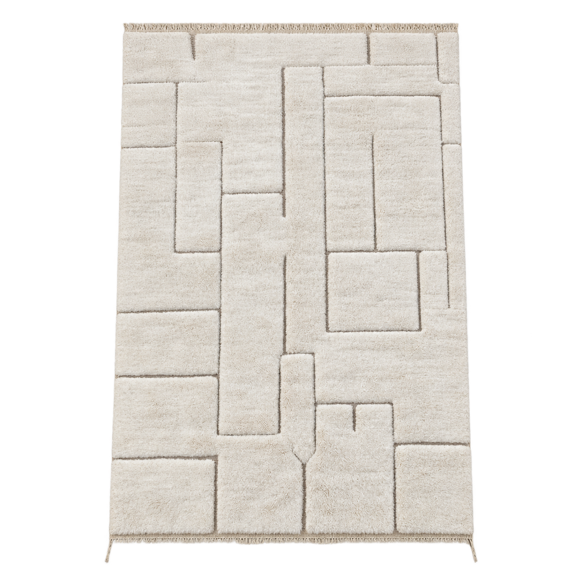 Beni Ourain Teppich Creme-Taupe mit Linienrelief 311 × 207 cm – freigestellte Gesamtansicht
