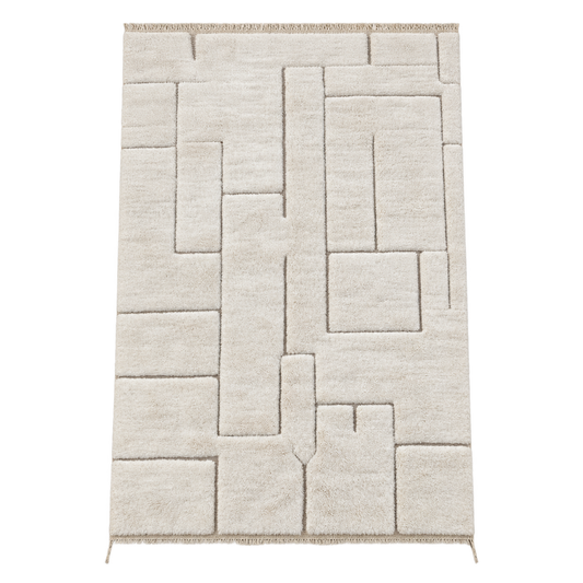 Beni Ourain Teppich Creme-Taupe mit Linienrelief 311 × 207 cm – freigestellte Gesamtansicht
