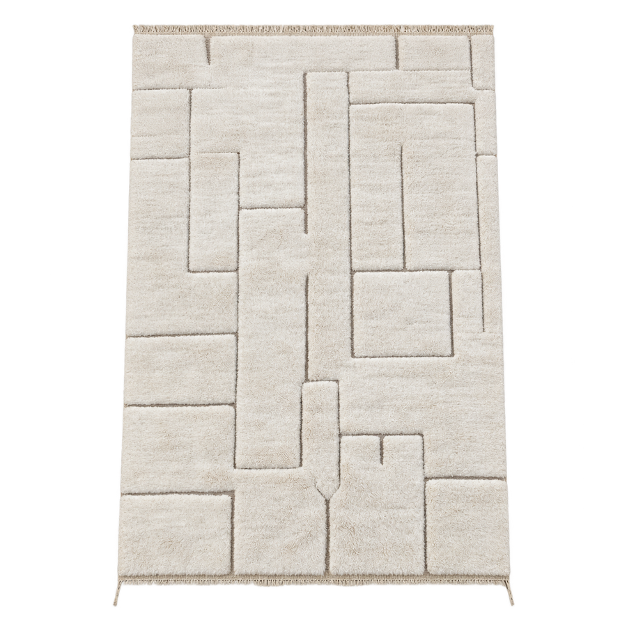 Cream and Taupe Beni Ourain Rug with Raised Lines, 311 × 207 cm.