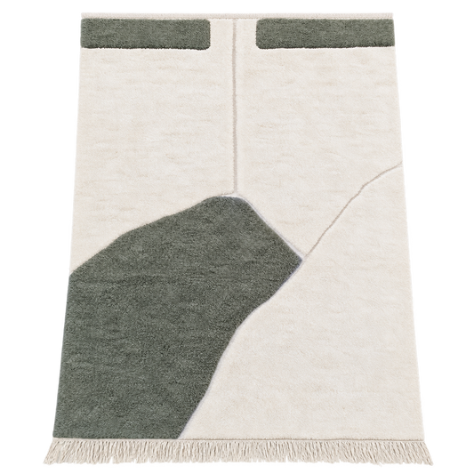 Mrirt Teppich Creme-Grün mit abstraktem Muster – 312 × 245 cm, freigestellte Gesamtansicht