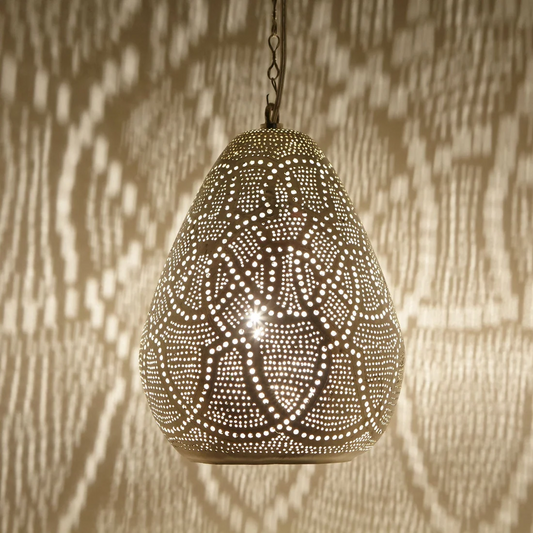 Kleine Hängelampe Amaya Petite in Silber mit Blattmuster, Ø 18 cm