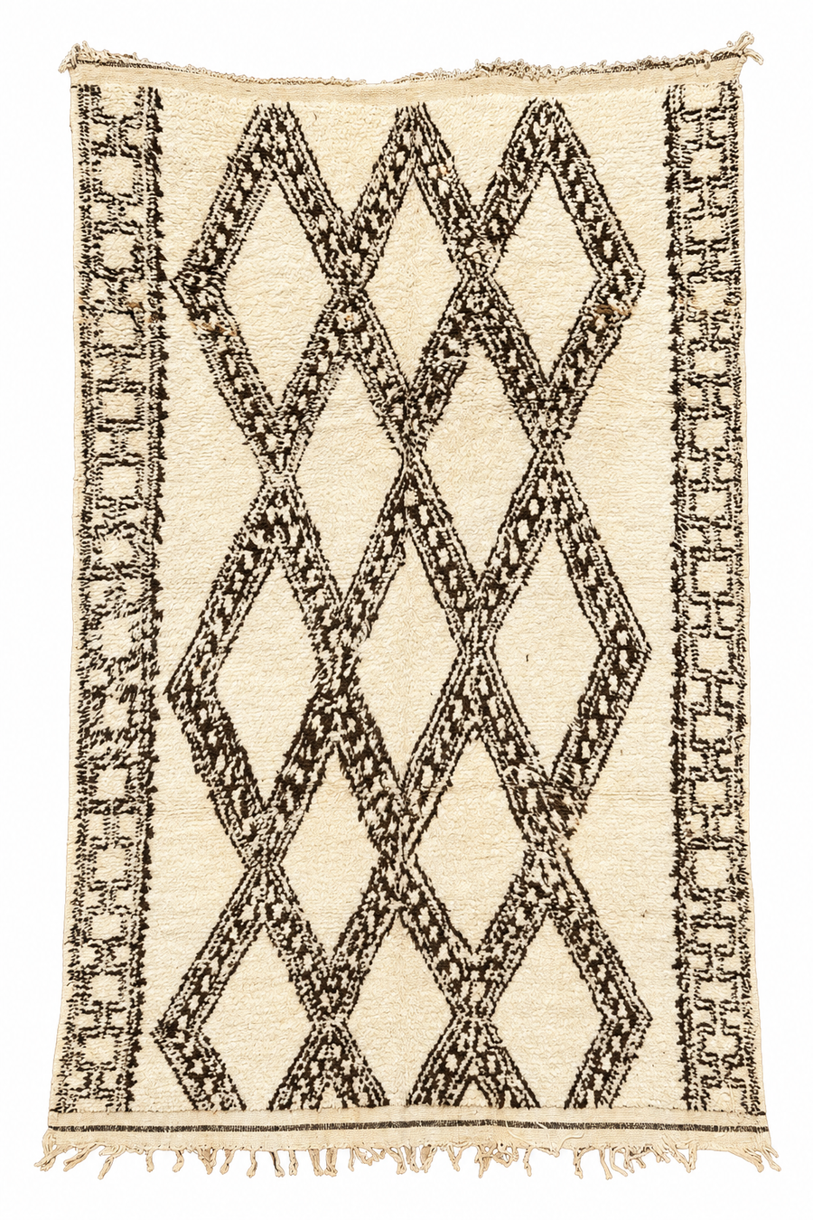 Cream Beni Ourain Rug with Broad Dark Diamonds, 256 × 170 cm.