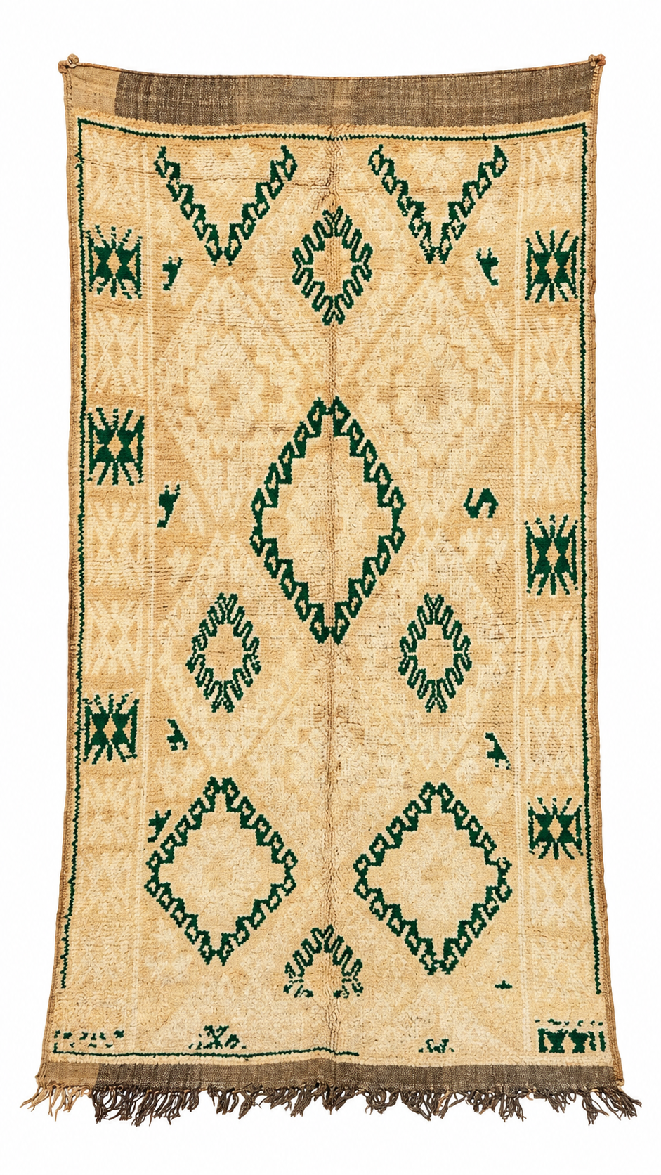 Berberteppich Beige mit grünen Ornamenten – 320 × 170 cm – Gesamtansicht