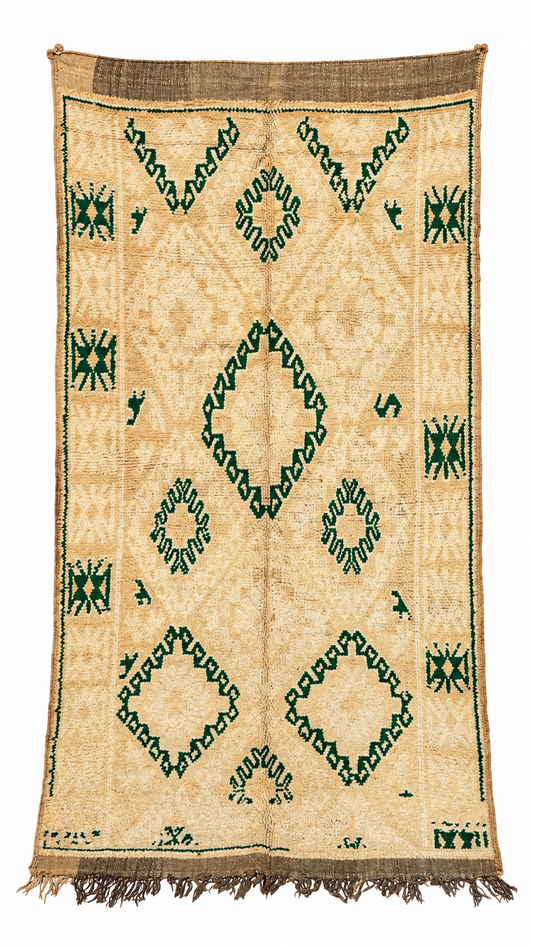Berberteppich Beige mit grünen Ornamenten – 320 × 170 cm – Gesamtansicht
