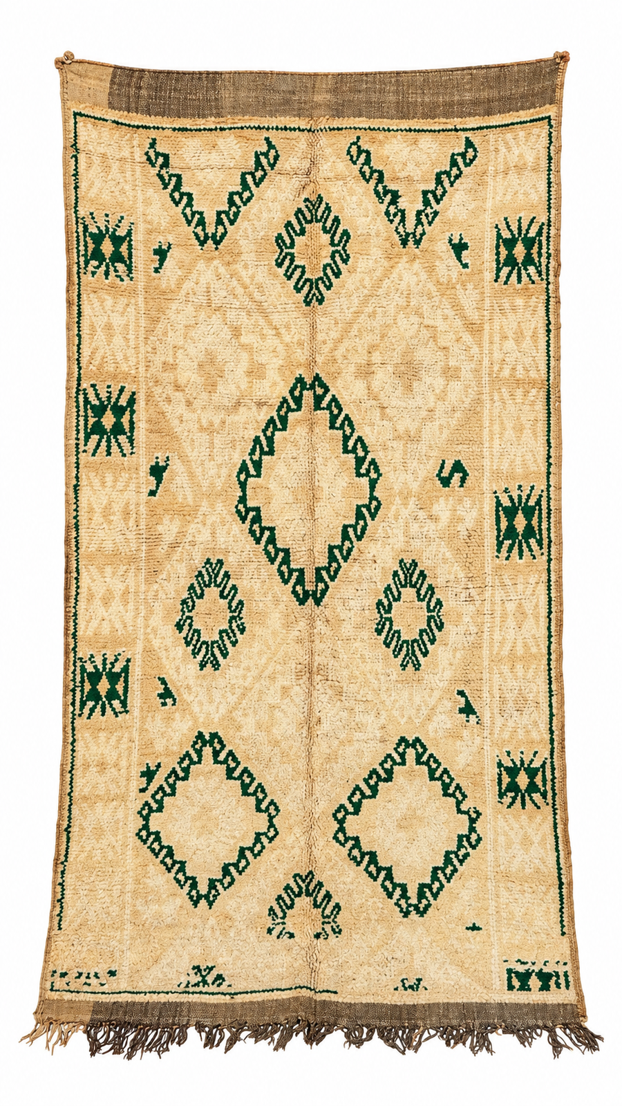Beige Moroccan Rug with Green Motifs, 320 × 170 cm.
