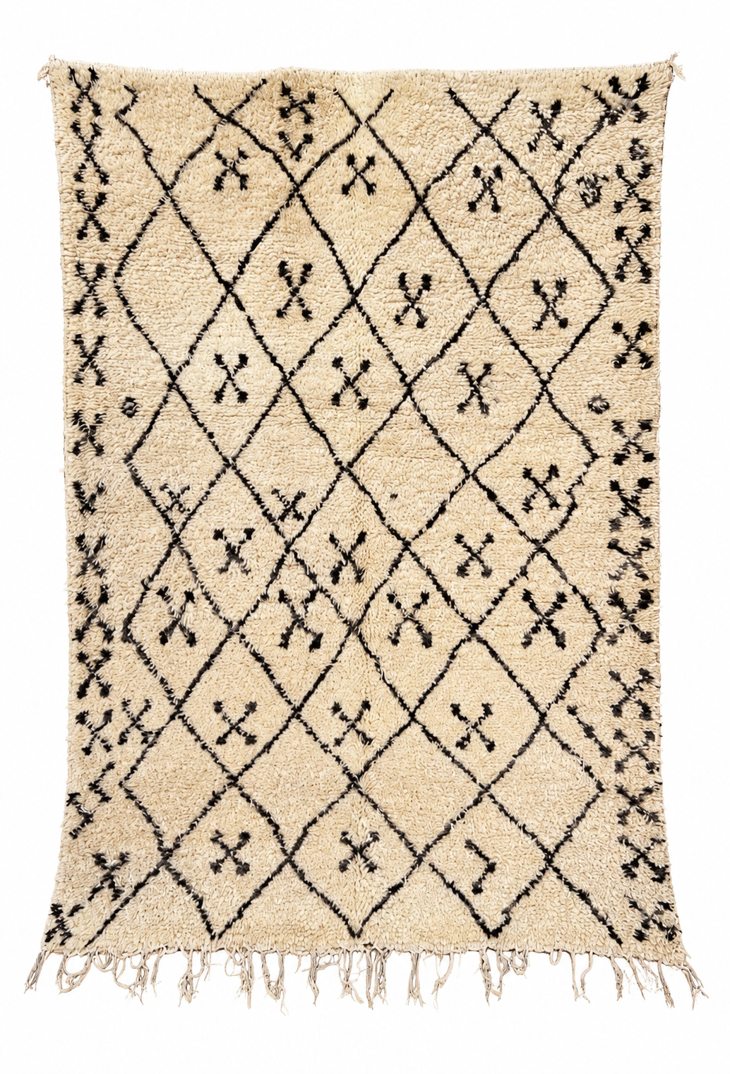 Cream Beni Ourain Rug with Diamonds and Small Symbols, 250 × 170 cm.