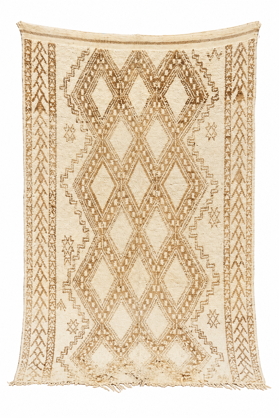 Cream Moroccan Rug with Taupe Diamonds, 254 × 170 cm.