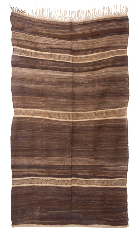Vintage-Kelim K04 in Braun mit Streifen, 255 × 150 cm – Braun, Taupe und Beige