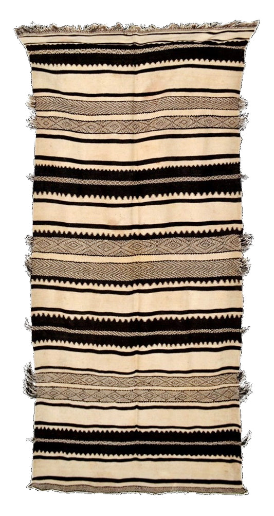 Vintage-Kelim K05 in Creme und Schwarz, 340 × 135 cm – Creme, Schwarz und Naturbraun