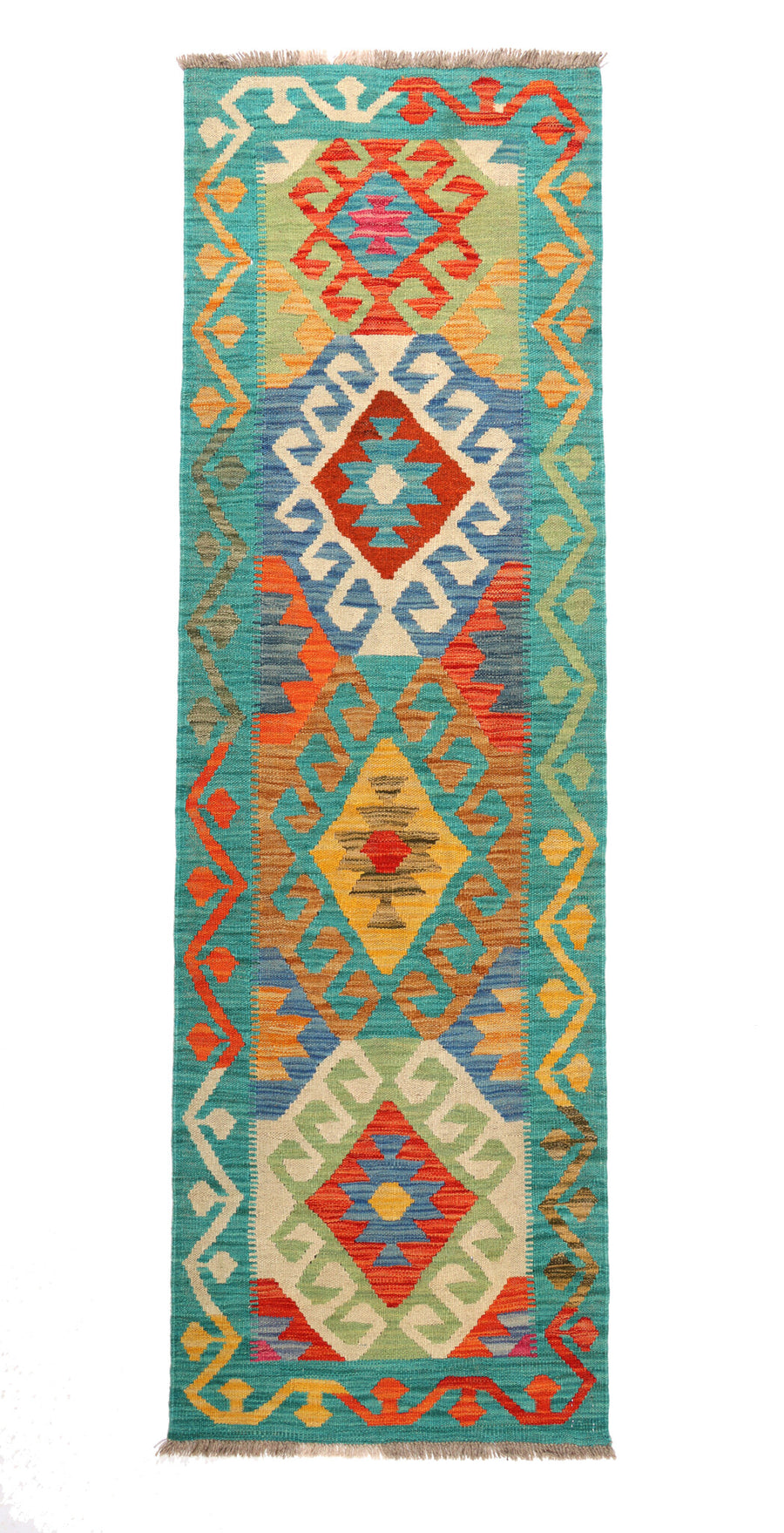 Turquoise Medallion Kilim Runner, 200 × 59 cm — full view