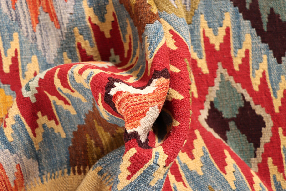 Kelim Läufer Gelb mit bunten Rauten – 302 × 83 cm – Detailansicht 3