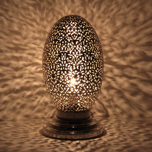 Kleine Messing-Tischlampe Silber mit Blattmuster – Alina 31 cm, Ansicht 1