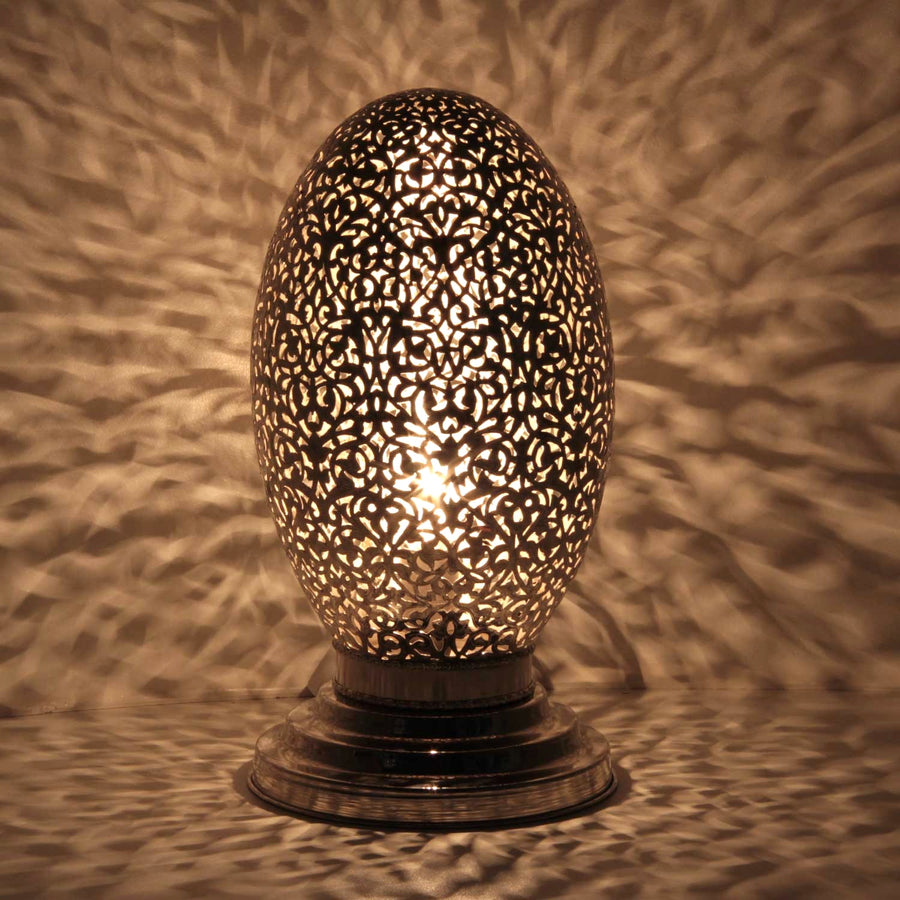 Kleine Messing-Tischlampe Silber mit Blattmuster – Alina 31 cm, Ansicht 1
