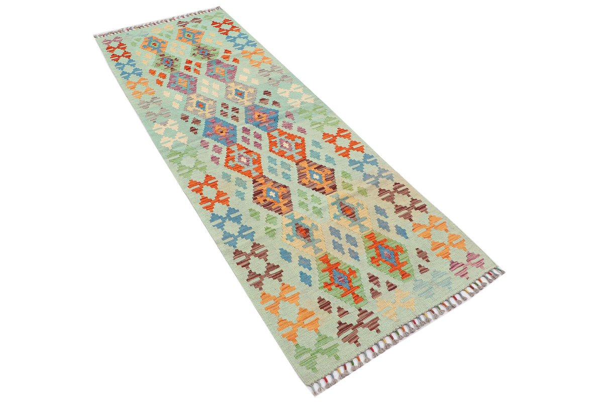 Kelim Läufer Mint mit buntem Muster – 234 × 80 cm – Detailansicht 1