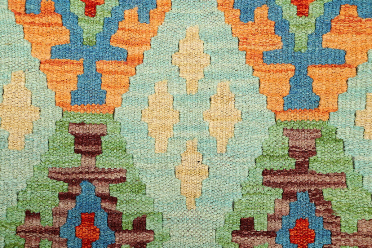 Kelim Läufer Mint mit buntem Muster – 234 × 80 cm – Detailansicht 3
