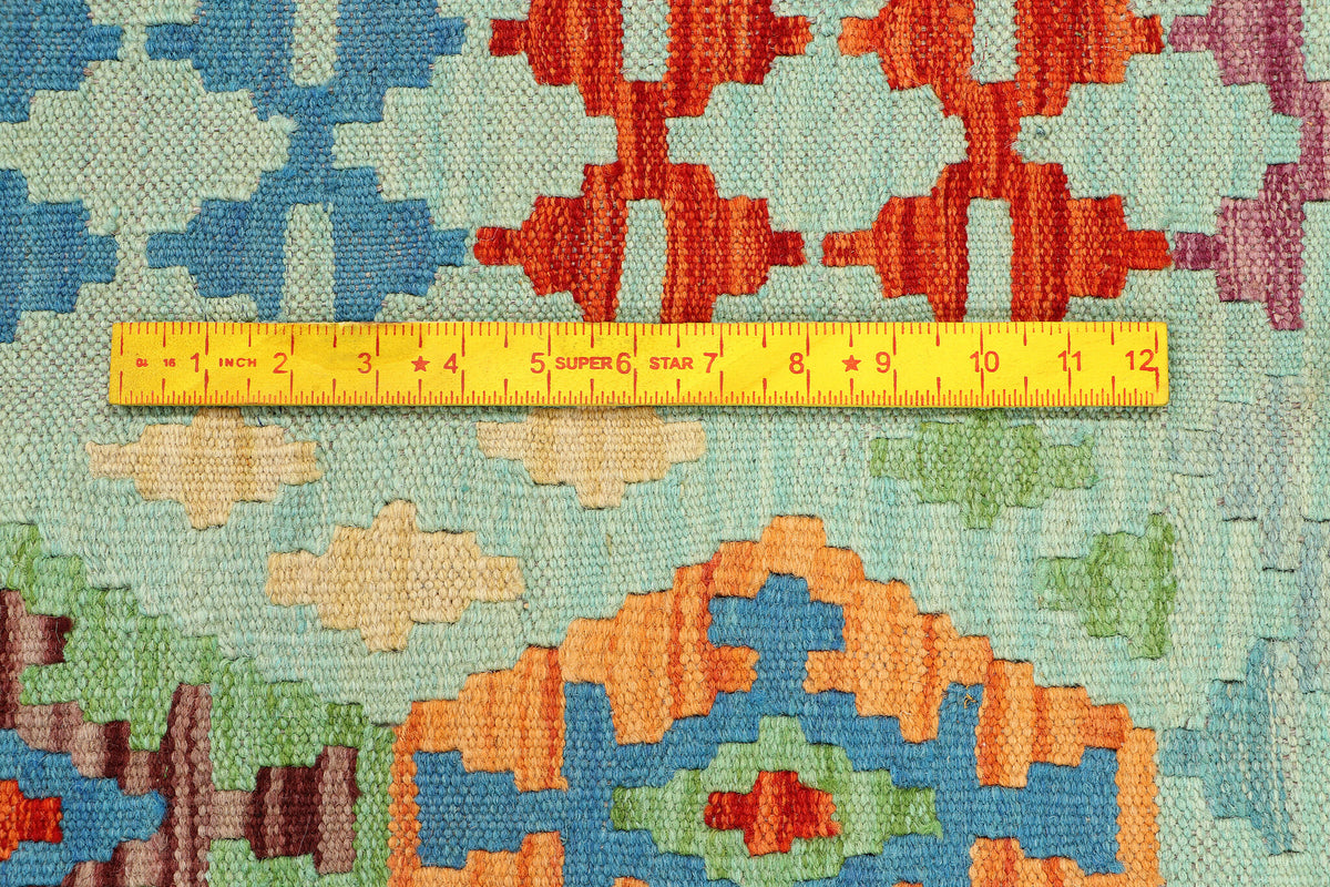 Kelim Läufer Mint mit buntem Muster – 234 × 80 cm – Detailansicht 4