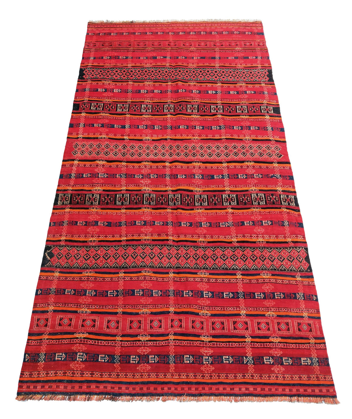Large Red and Black Striped Kilim Rug, 360 × 171 cm — detail 1