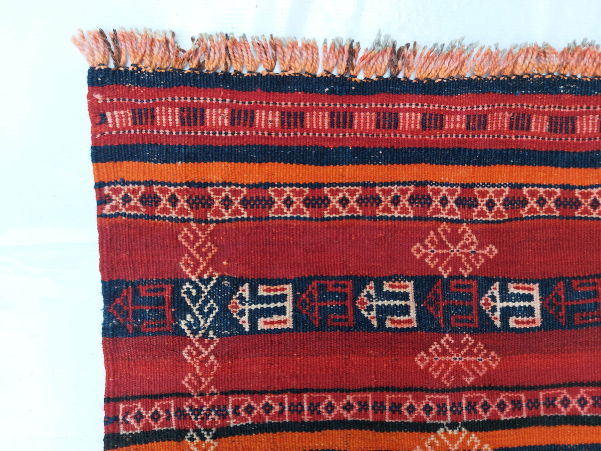 Large Red and Black Striped Kilim Rug, 360 × 171 cm — detail 3